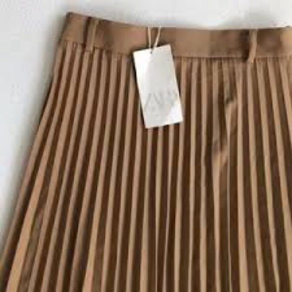 Zara Tan Midi Pleated Skirt